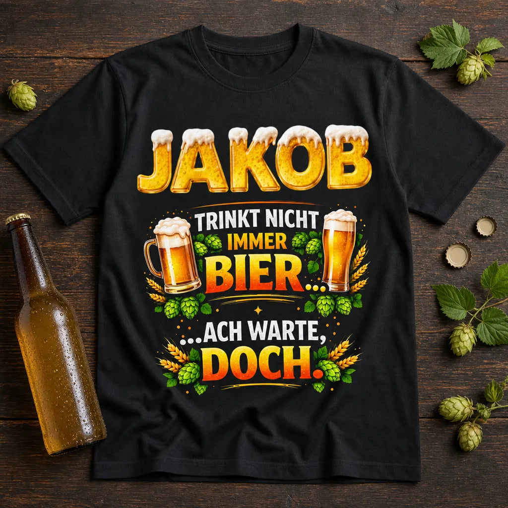 Personalisiertes Bier T-Shirt mit Namen - Trinkt nicht immer... doch.