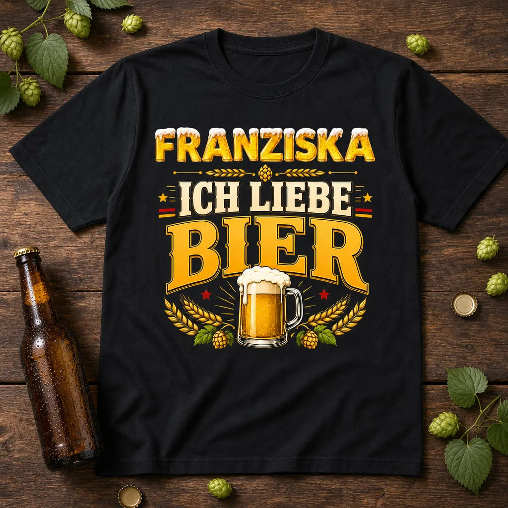 Personalisiertes Bier T-Shirt mit Namen - Ich liebe Bier einfach