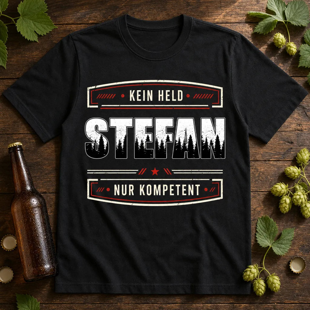 Personalisiertes Spruch T-Shirt mit Namen - Kein Held, nur kompetent