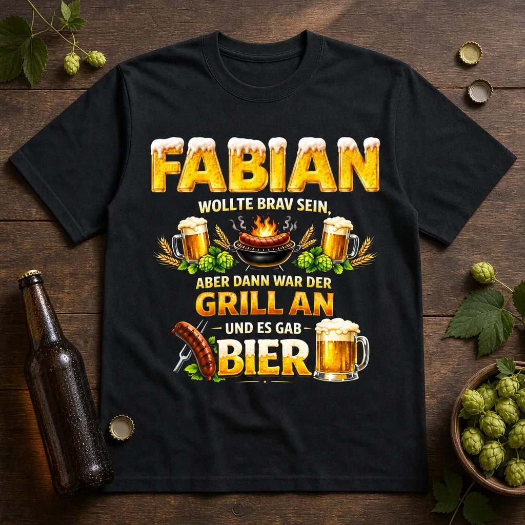 Personalisiertes Grill Bier T-Shirt mit Namen - Dann war der Grill an