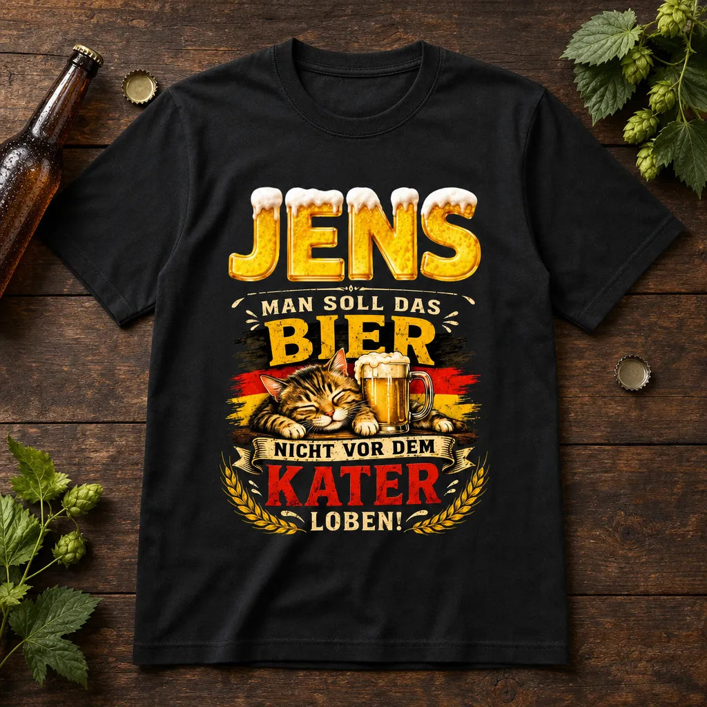 Personalisiertes Bier Katzen T-Shirt mit Namen - Nicht vor dem Kater loben