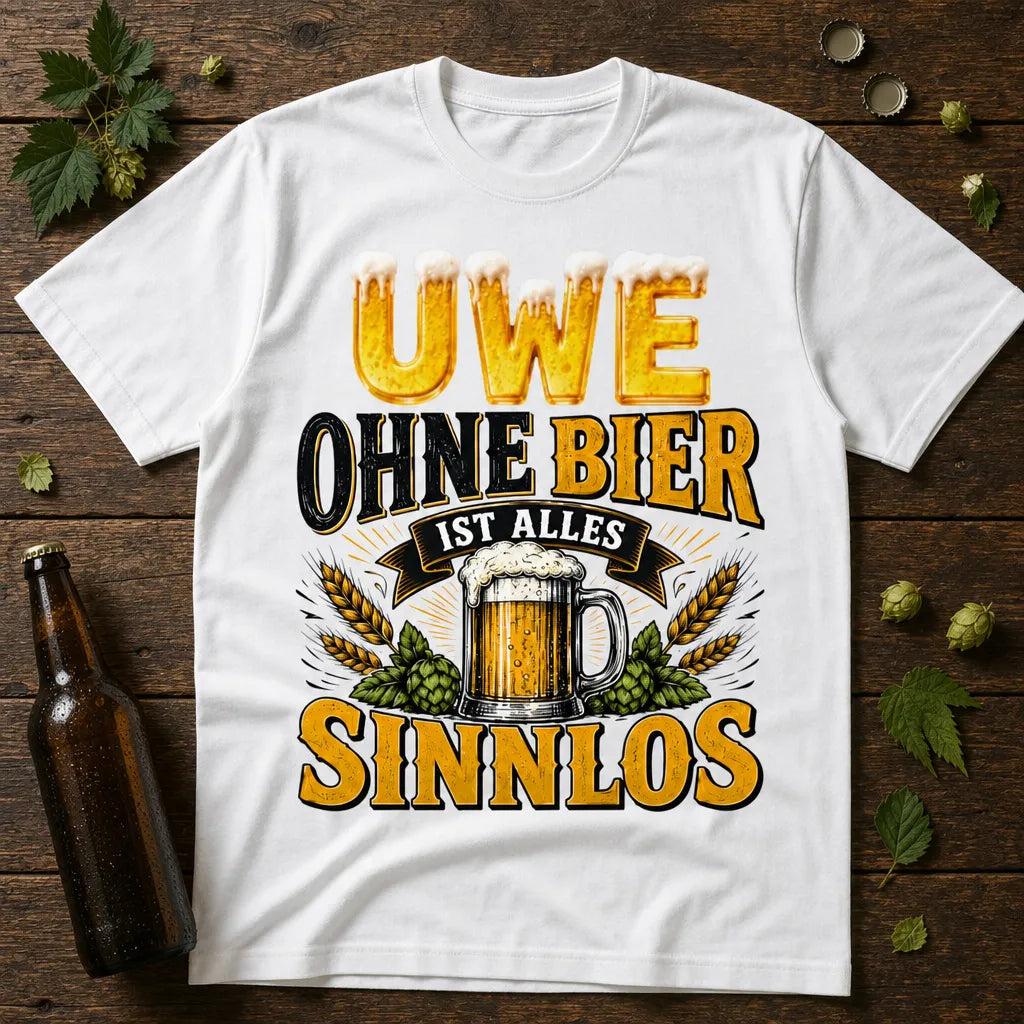 Personalisiertes Bier T-Shirt mit Namen - Ohne Bier ist alles sinnlos
