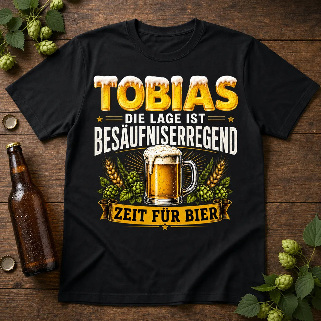 Personalisiertes Bier T-Shirt mit Namen - Die Lage ist besäufniserregend