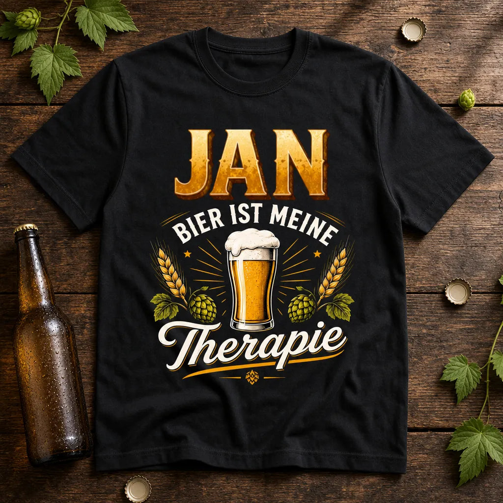 Personalisiertes Bier T-Shirt mit Namen - Bier ist meine Therapie