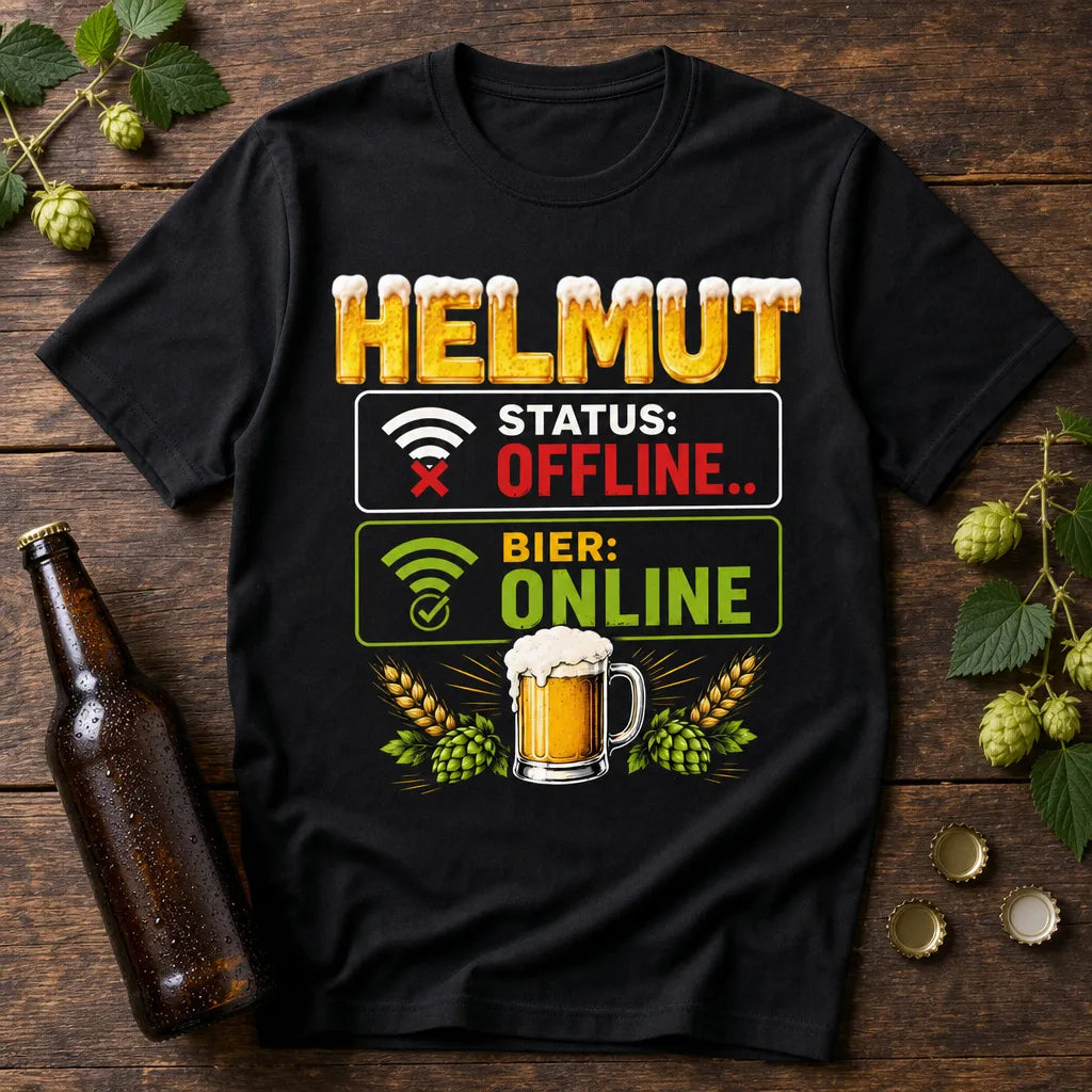 Personalisiertes Bier T-Shirt mit Namen - Status offline, Bier online