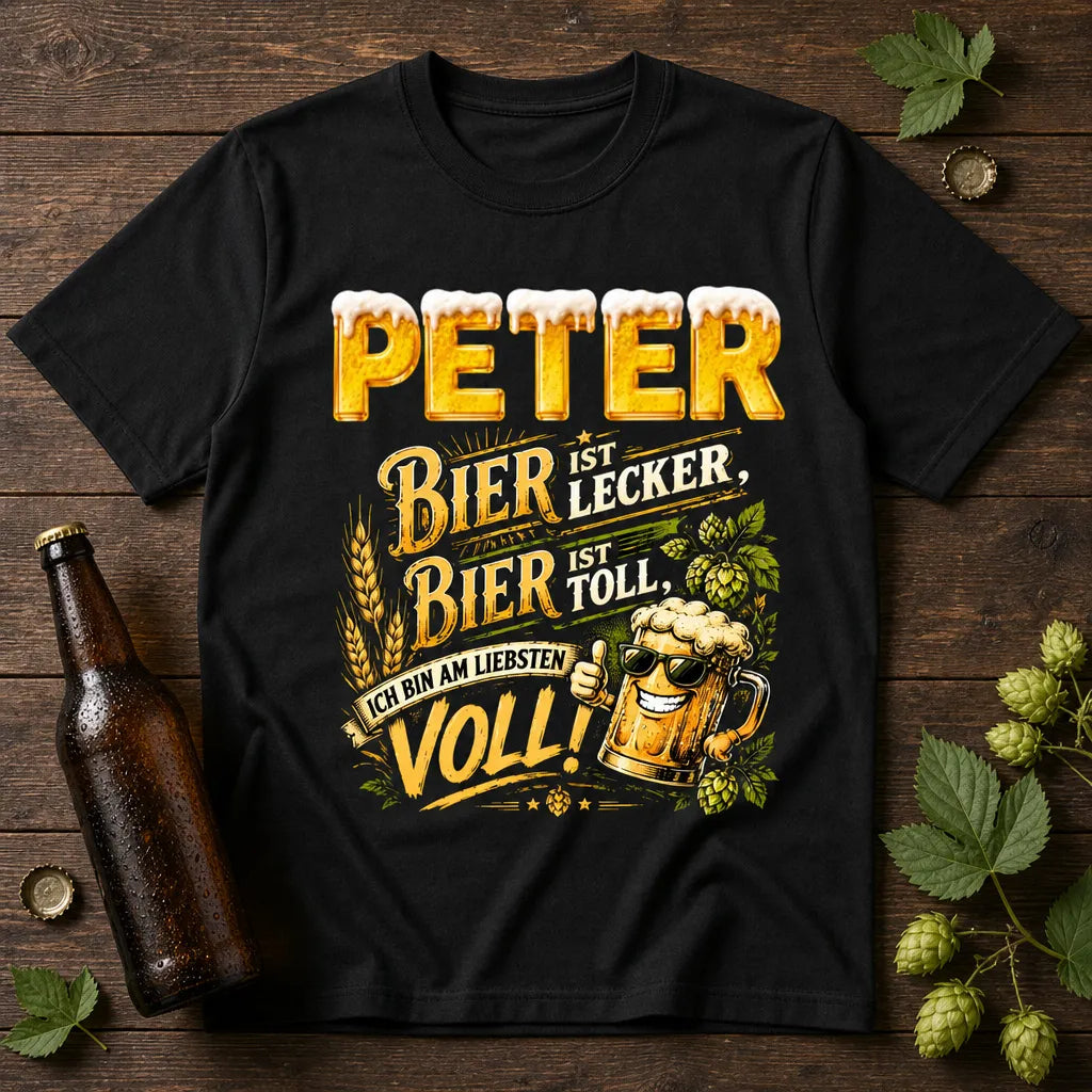 Personalisiertes Bier T-Shirt mit Namen - Bier ist lecker, Bier ist toll!