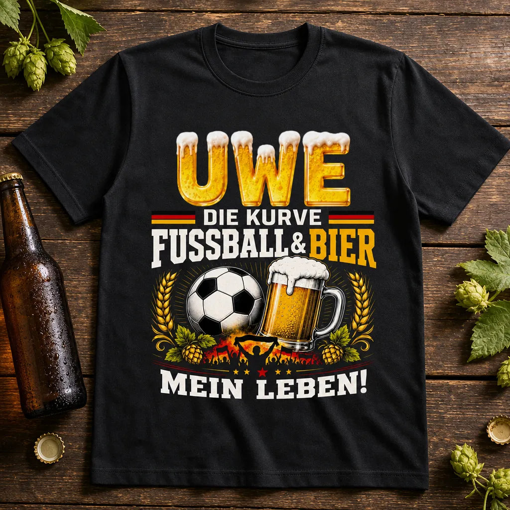 Personalisiertes Fußball Bier T-Shirt mit Namen - Die Kurve, Bier, Mein Leben