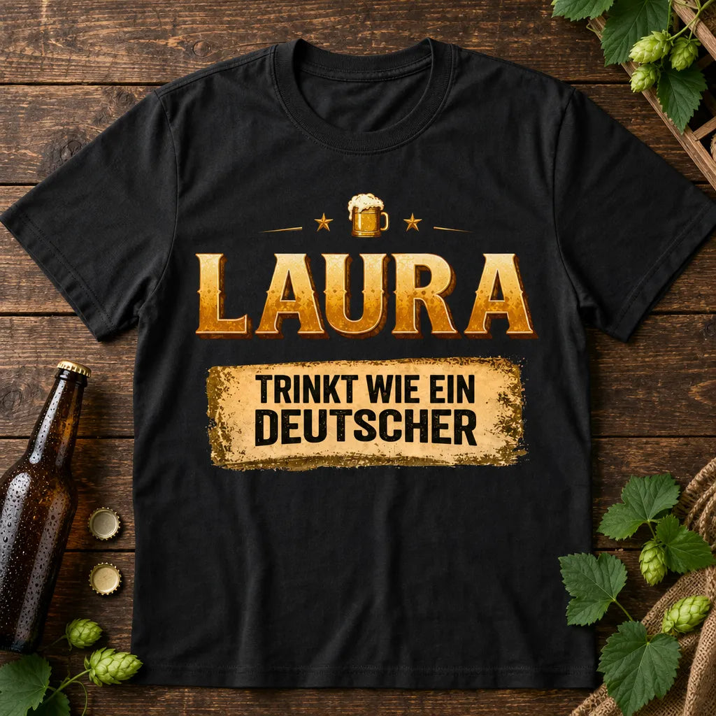 Personalisiertes Bier T-Shirt mit Namen - Trinkt wie ein Deutscher
