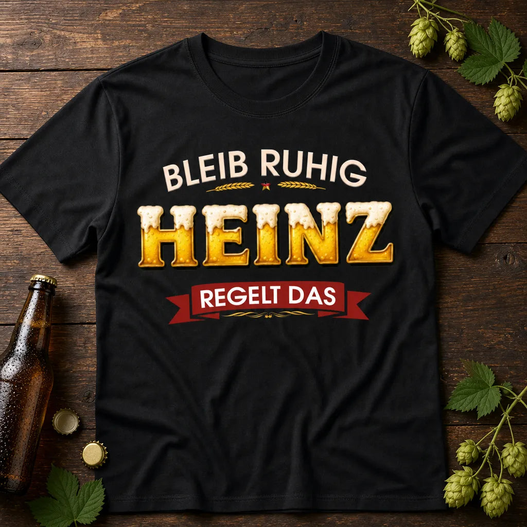 Personalisiertes Bier T-Shirt mit Namen - Bleib ruhig, ich regel das