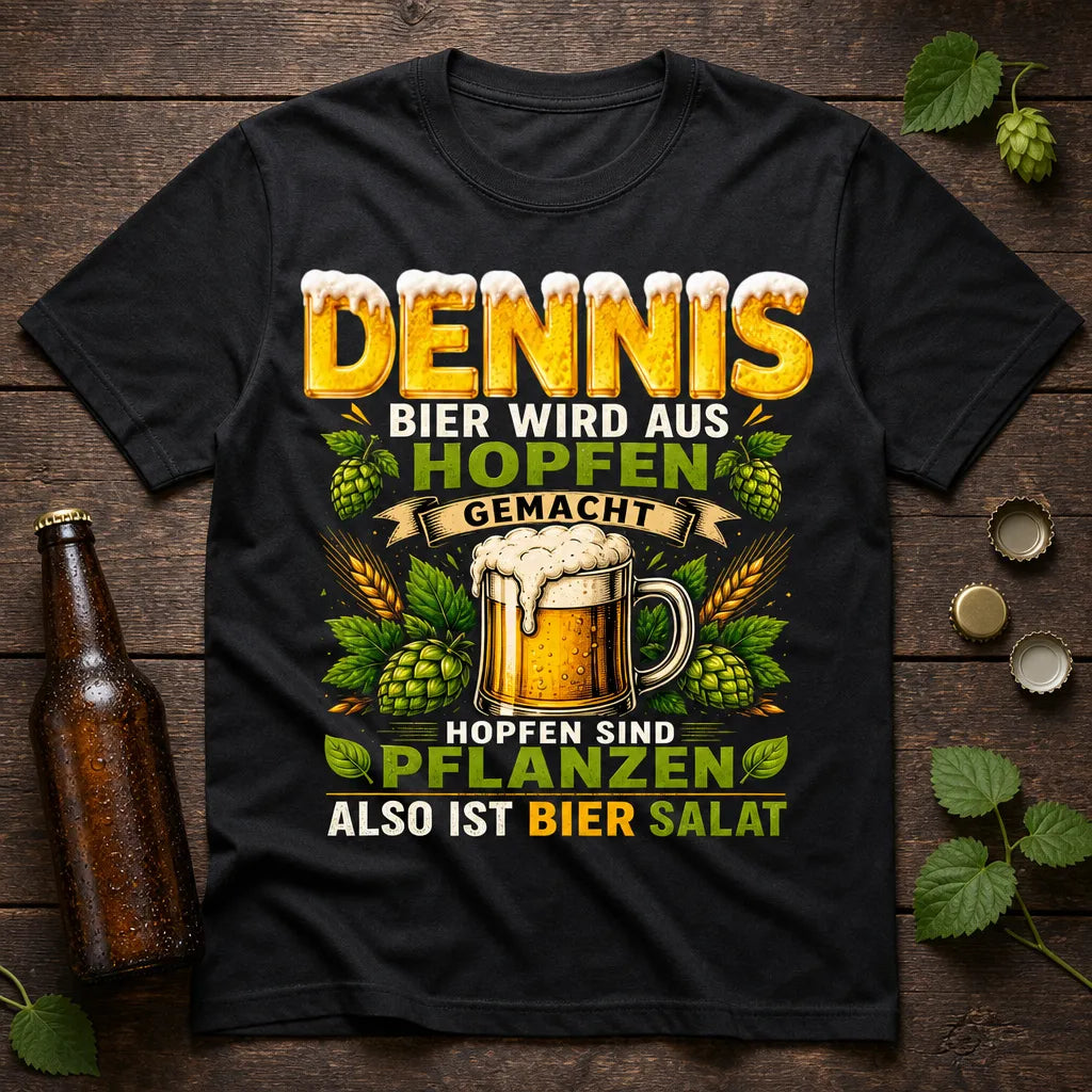 Personalisiertes Bier T-Shirt mit Namen - Hopfen sind Pflanzen, Bier Salat