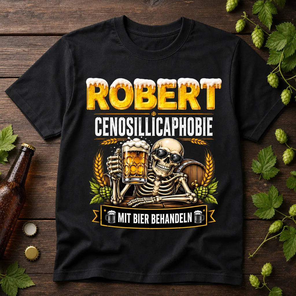 Personalisiertes Bier T-Shirt mit Namen - Mit Bier behandeln