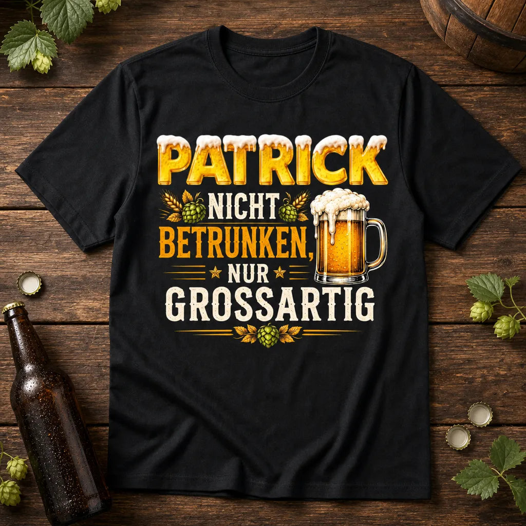 Personalisiertes Bier T-Shirt mit Namen - Nicht betrunken, nur großartig