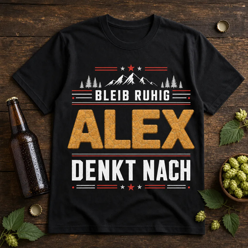 Personalisiertes Humor Berg T-Shirt mit Namen - Bleib ruhig, ich denk nach
