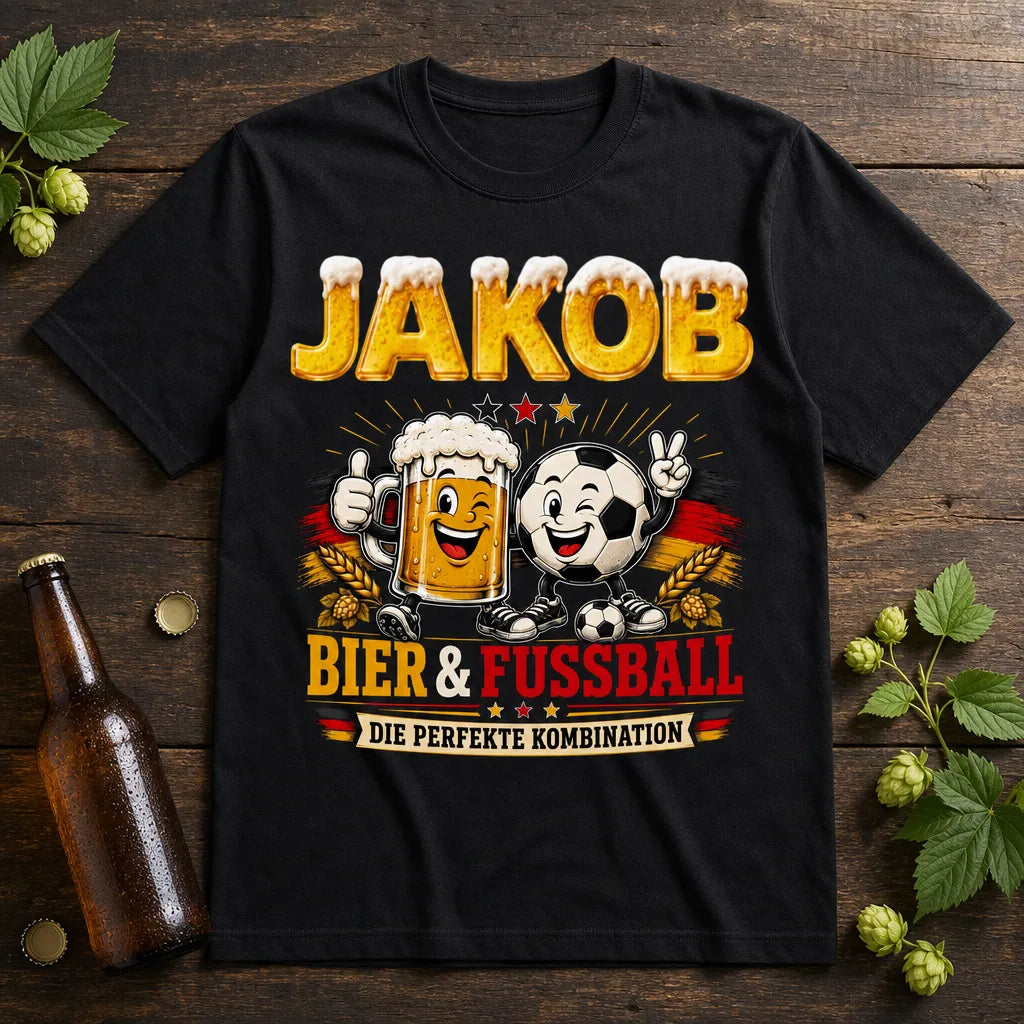 Personalisiertes Bier Fußball T-Shirt mit Namen - Die perfekte Kombination