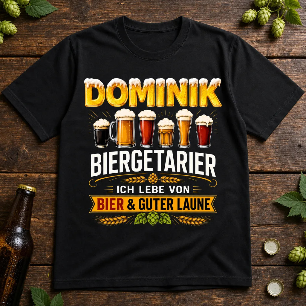 Personalisiertes Bier T-Shirt mit Namen - Bier und guter Laune