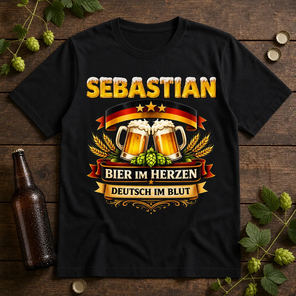 Personalisiertes Bier Deutschland T-Shirt mit Namen - Bier im Herzen, Deutsch im Blut