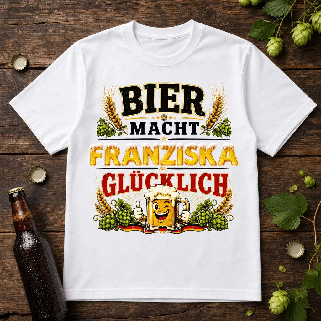 Personalisiertes Bier T-Shirt mit Namen - Bier macht einfach glücklich