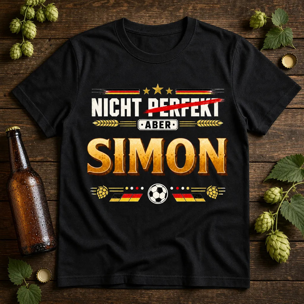 Personalisiertes Bier FuÃŸball T-Shirt mit Namen - Nicht perfekt, aber deutsch