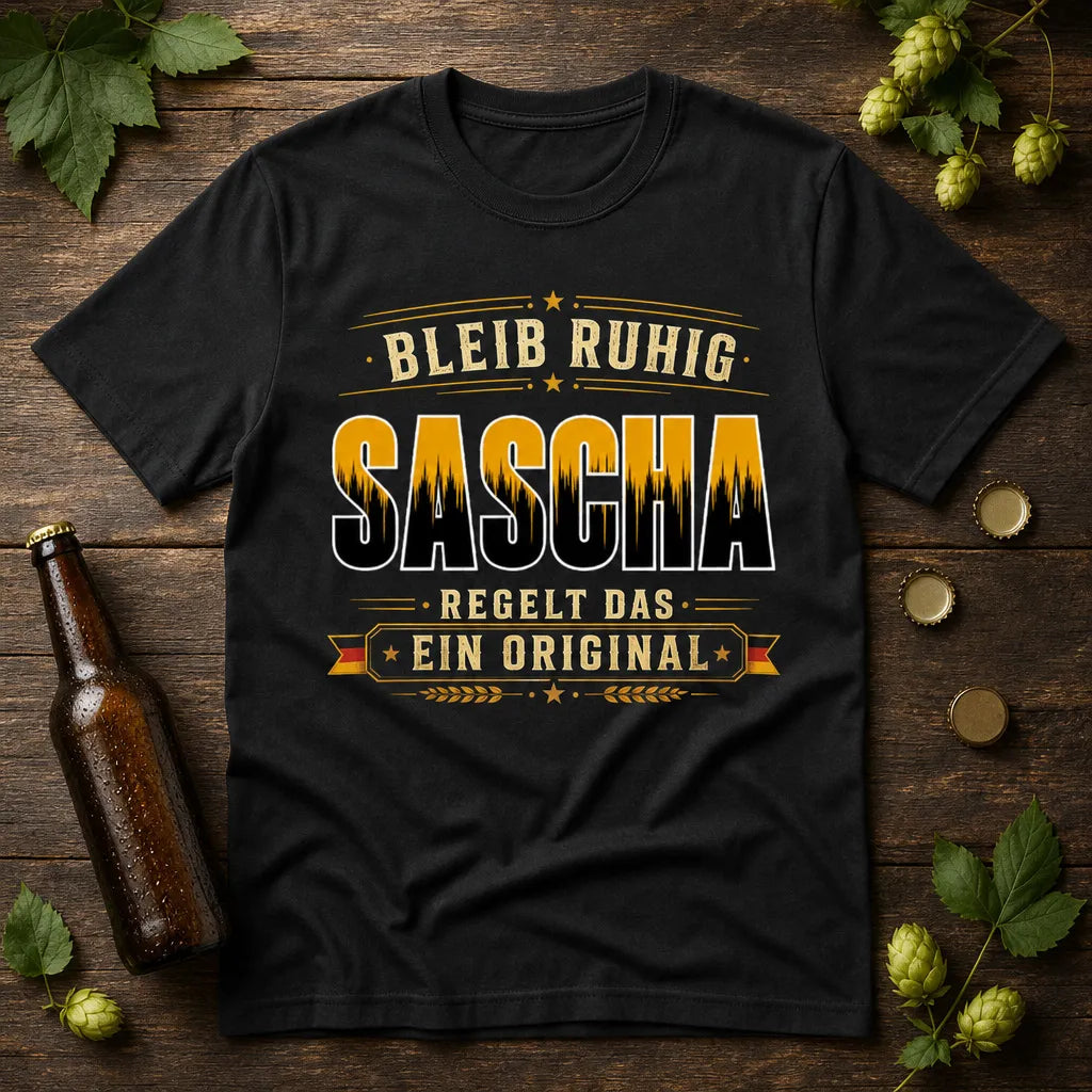 Personalisiertes Original T-Shirt mit Namen - Bleib ruhig, Name regelt das