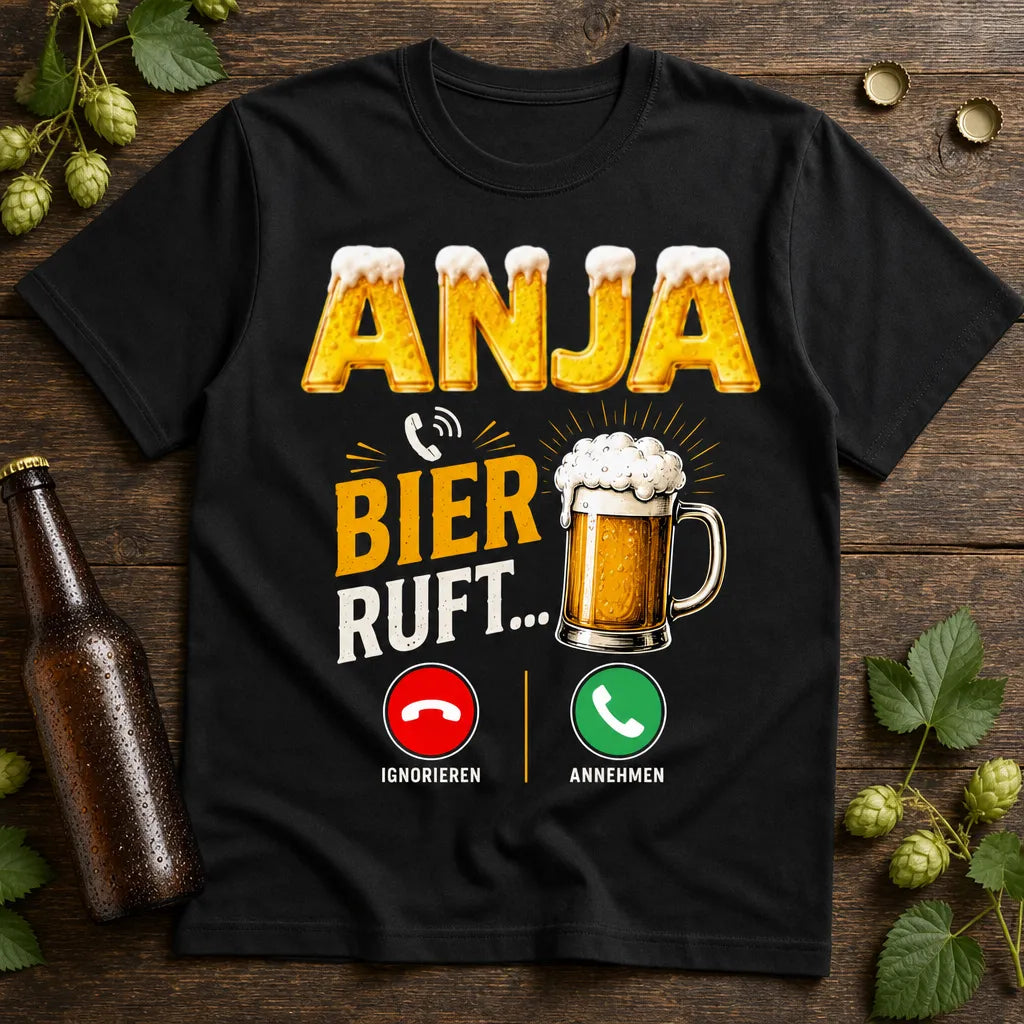 Personalisiertes Bier T-Shirt mit Namen - Das Bier ruft an!