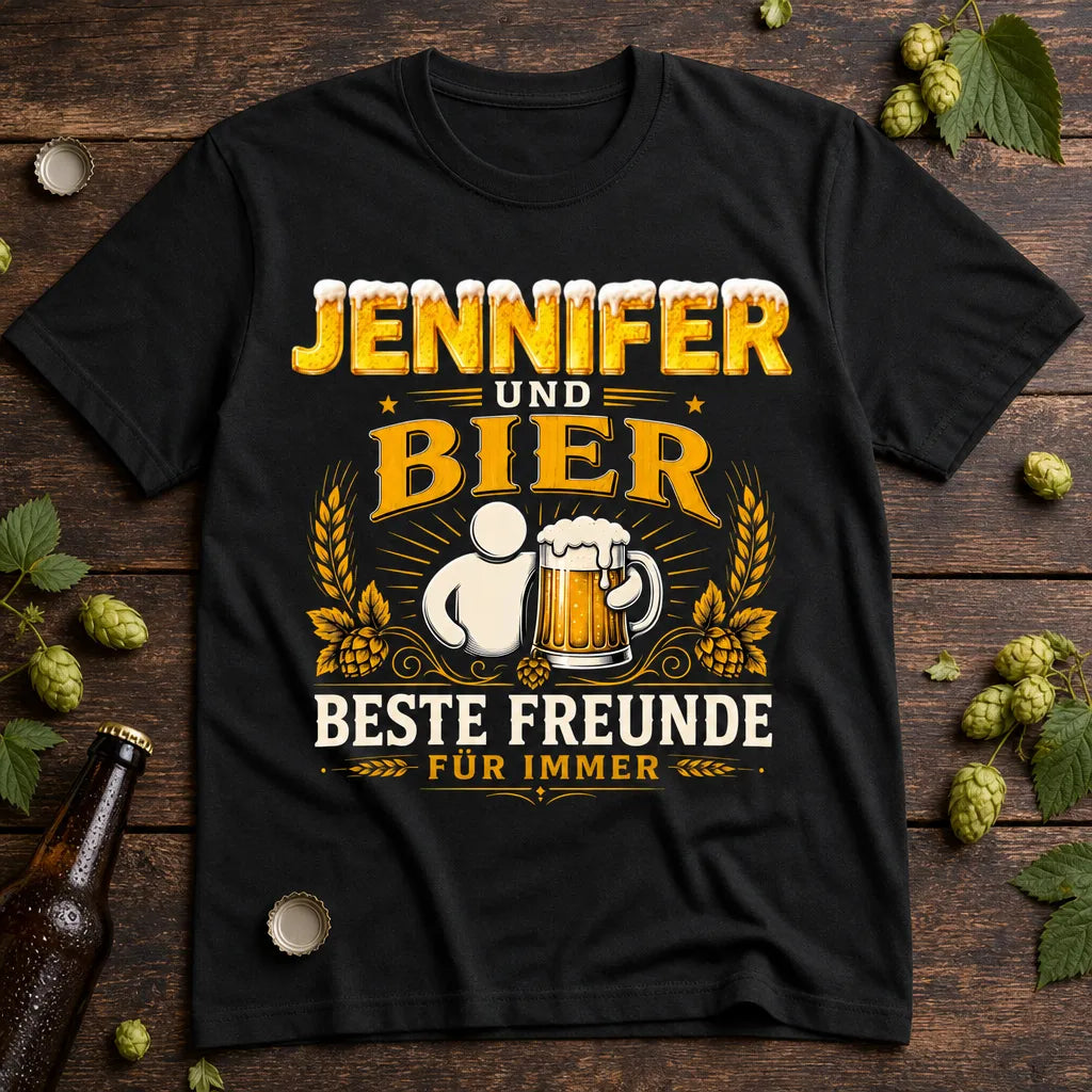Personalisiertes Bier Freunde T-Shirt mit Namen - Beste Freunde für immer