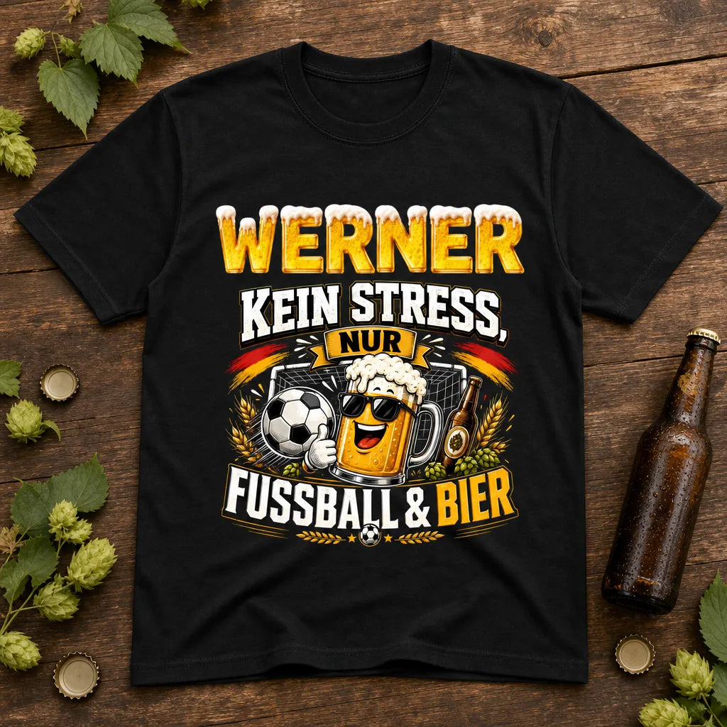 Personalisiertes Fußball Bier T-Shirt mit Namen - Kein Stress, nur Spaß