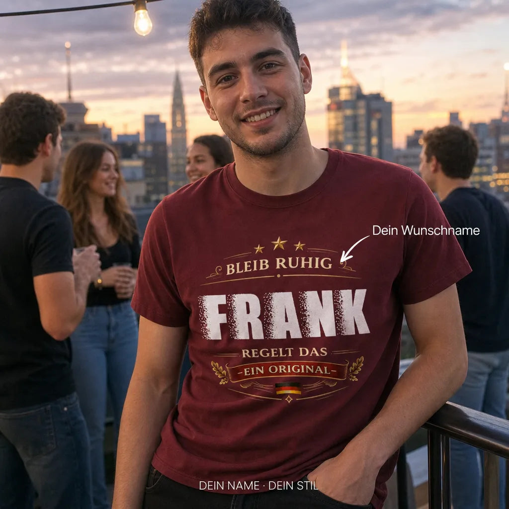 Personalisiertes Spruch T-Shirt mit Namen - Bleib Ruhig, kein Stress