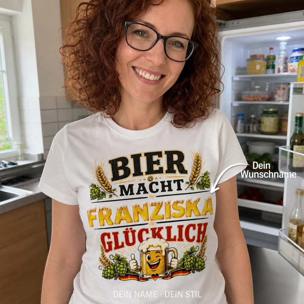 Personalisiertes Bier T-Shirt mit Namen - Bier macht einfach glücklich