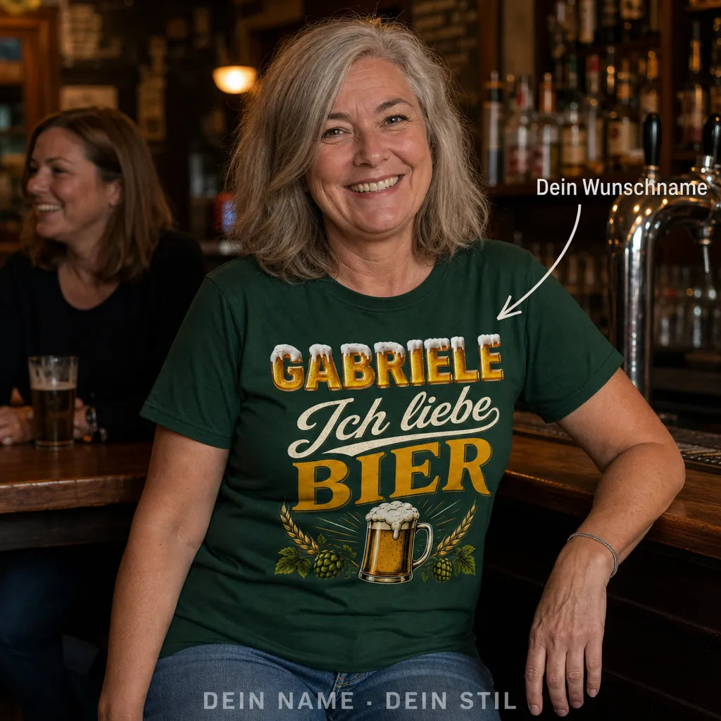 Personalisiertes Bier T-Shirt mit Namen - Ich liebe Bier einfach