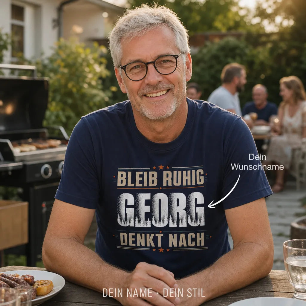 Personalisiertes Spruch T-Shirt mit Namen - Bleib ruhig, ich denk nach