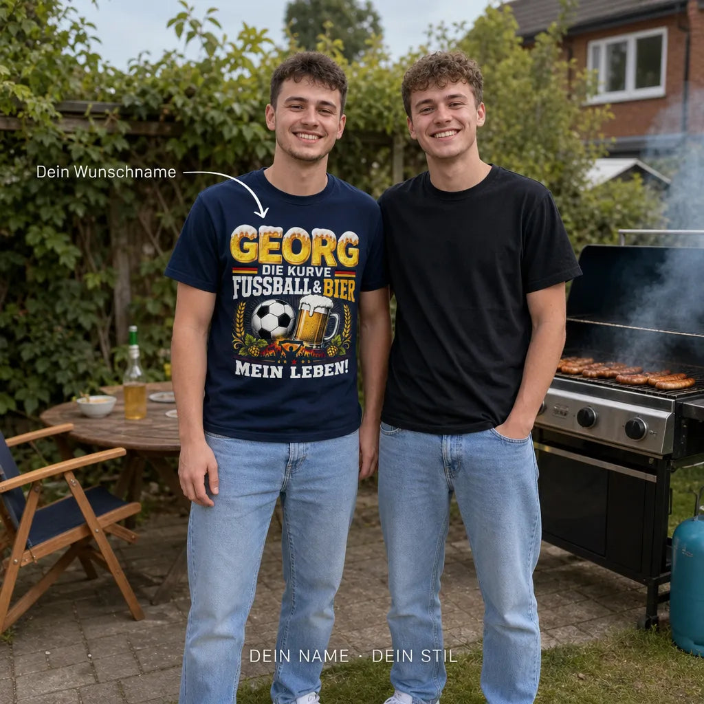 Personalisiertes Fußball Bier T-Shirt mit Namen - Die Kurve, Bier, Mein Leben