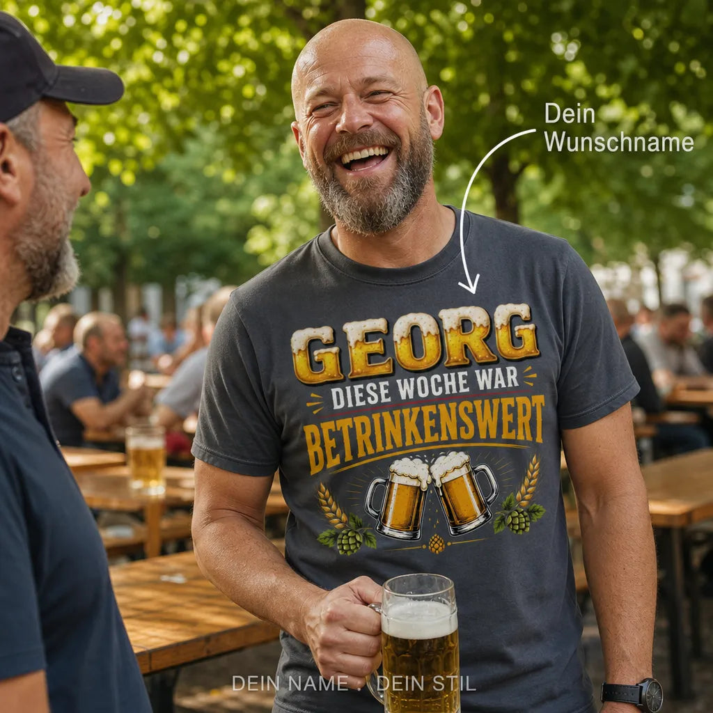 Personalisiertes Bier T-Shirt mit Namen - Kein Bier vor Vier?