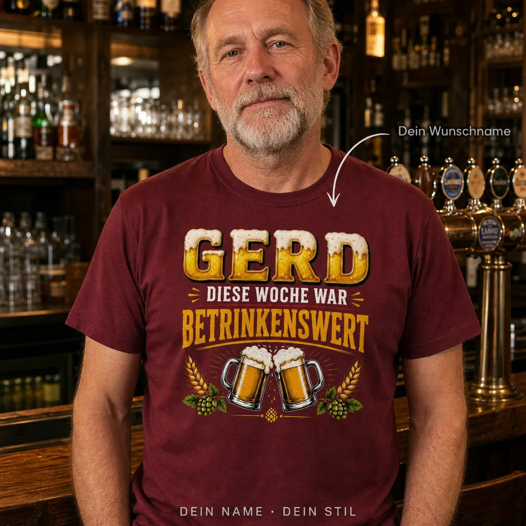 Personalisiertes Bier T-Shirt mit Namen - Kein Bier vor Vier?