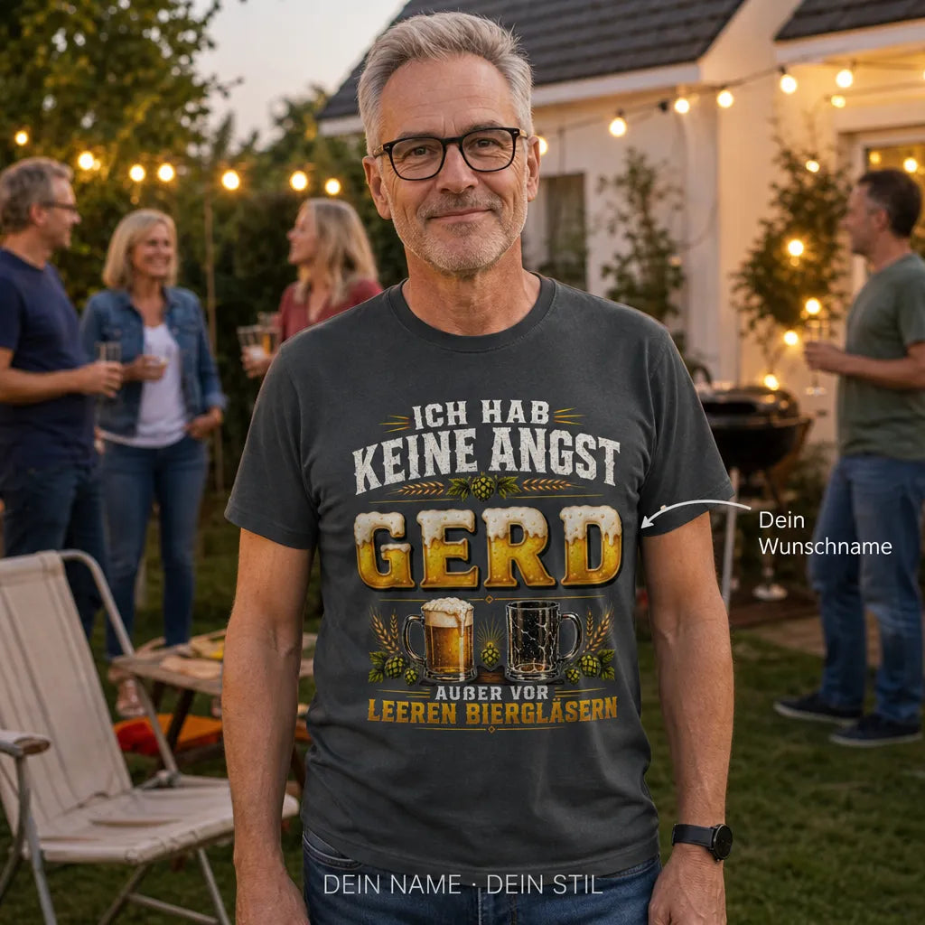 Personalisiertes Bier T-Shirt mit Namen - Keine leeren Biergläser mehr