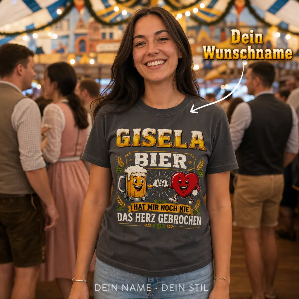 Personalisiertes Bier T-Shirt mit Namen - Bier macht mich glücklich