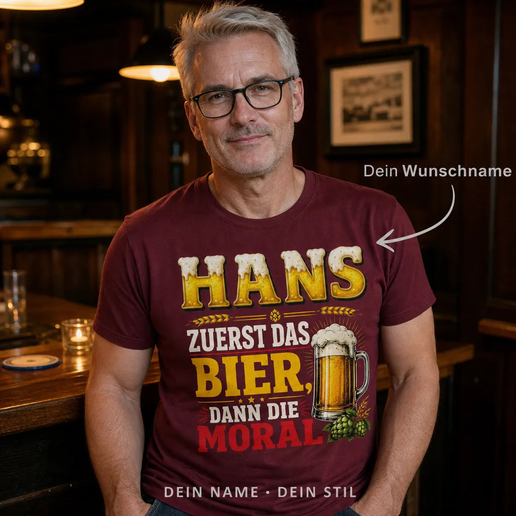 Personalisiertes Bier T-Shirt mit Namen - Durst schlimmer als Heimweh