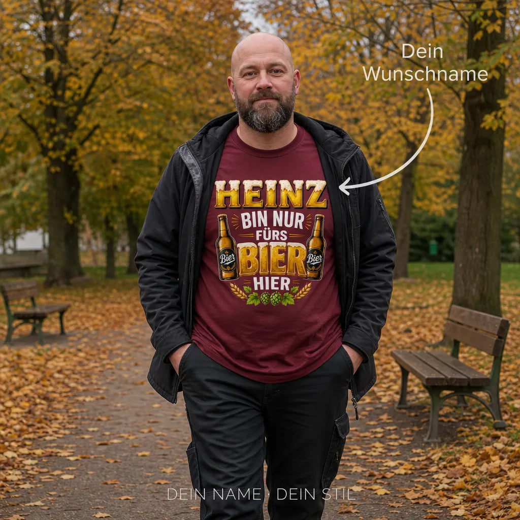 Personalisiertes Bier T-Shirt mit Namen - Kreis klein, Bier kalt