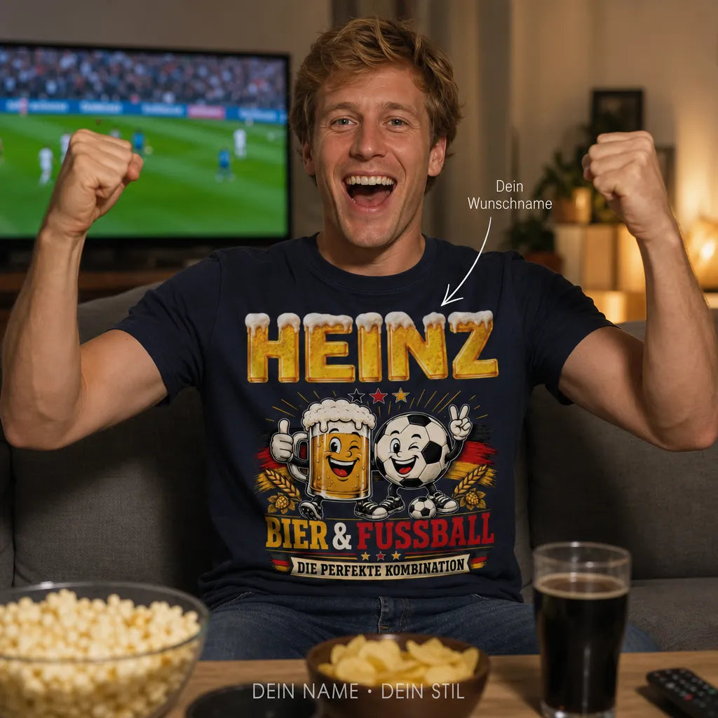 Personalisiertes Bier Fußball T-Shirt mit Namen - Die perfekte Kombination
