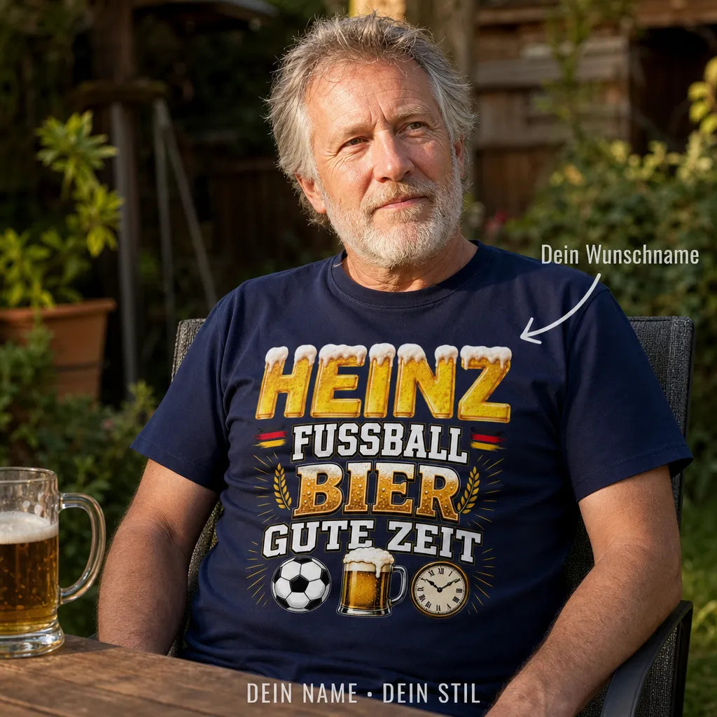 Personalisiertes Fußball Bier T-Shirt mit Namen - Fußball, Bier, Gute Zeit