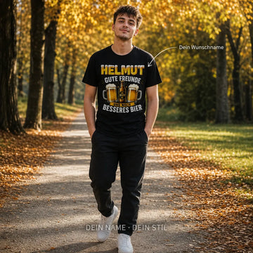 Personalisiertes Bier T-Shirt mit Namen - Gute Freunde, gutes Bier