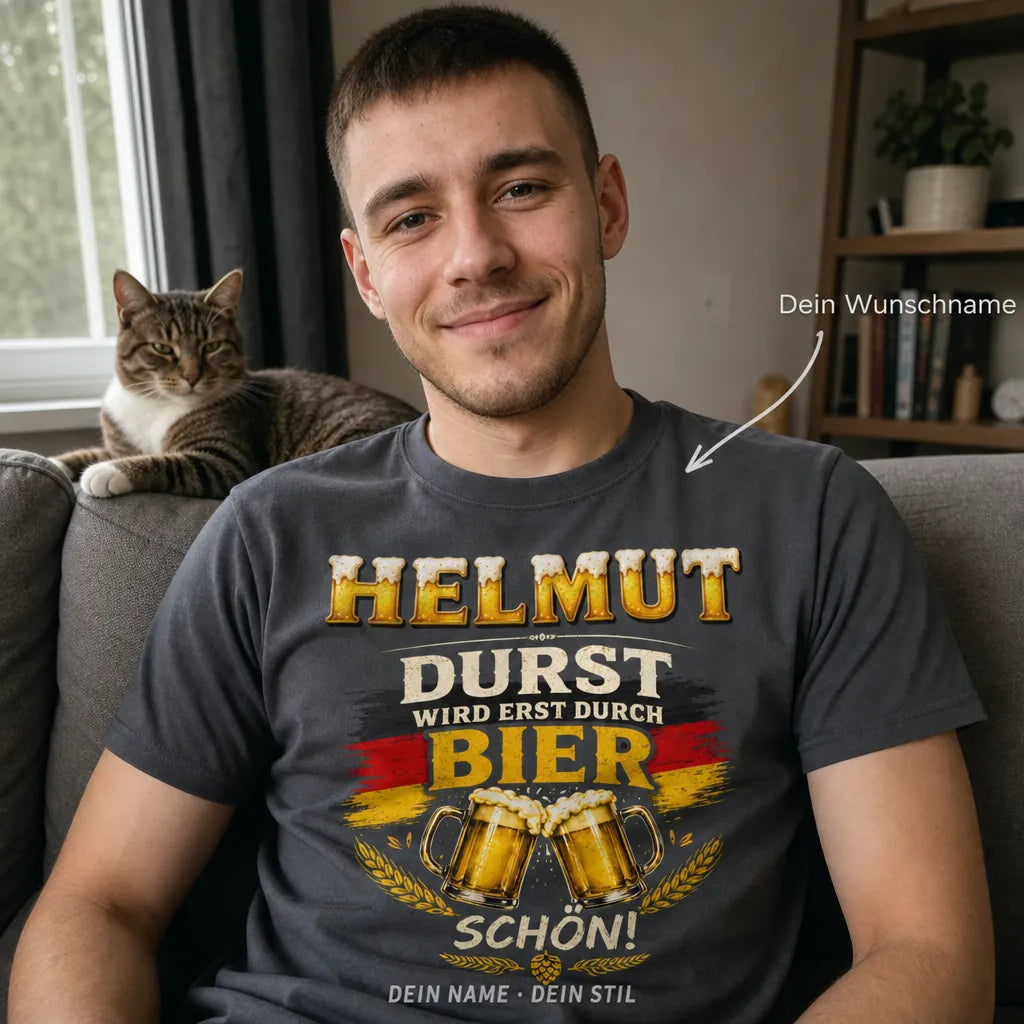 Personalisiertes Bier Katzen T-Shirt mit Namen - Nicht vor dem Kater loben