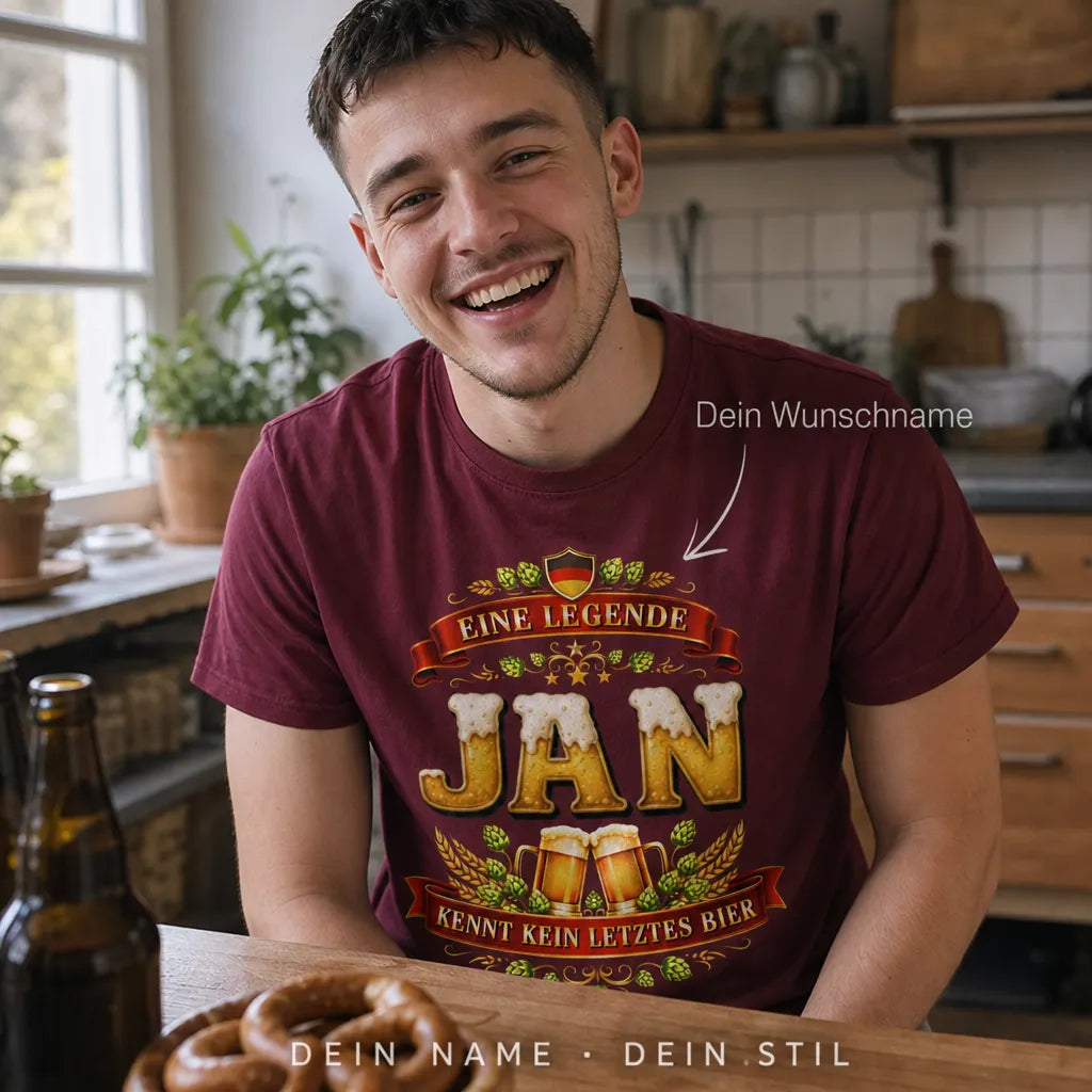 Personalisiertes Bier Wurst T-Shirt mit Namen - Prost und Guten Tag!