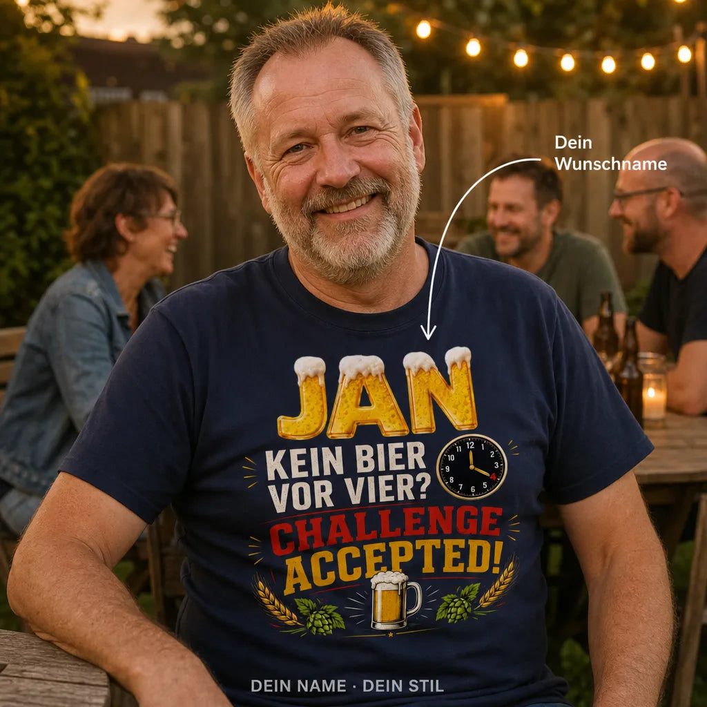 Personalisiertes Bier T-Shirt mit Namen - Kein Bier vor Vier?