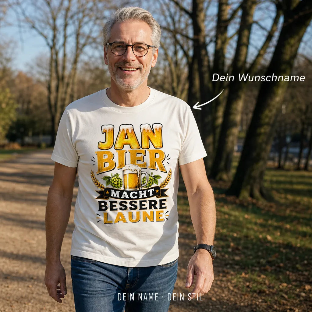 Personalisiertes Bier T-Shirt mit Namen - Bier macht einfach glücklich