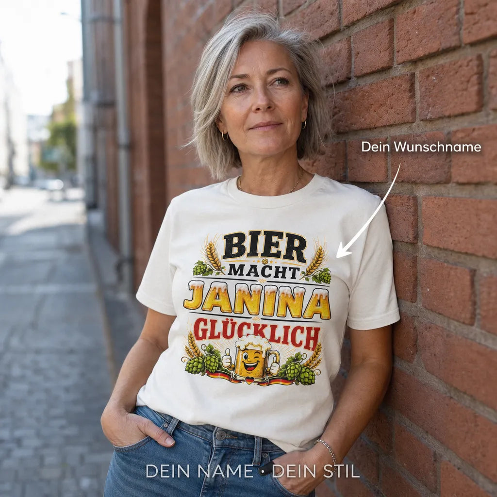 Personalisiertes Bier T-Shirt mit Namen - Bier macht bessere Laune