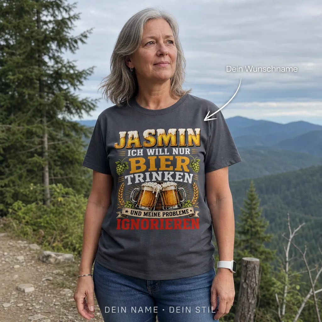 Personalisiertes Bier T-Shirt mit Namen - Gott ist groß, Bier gut