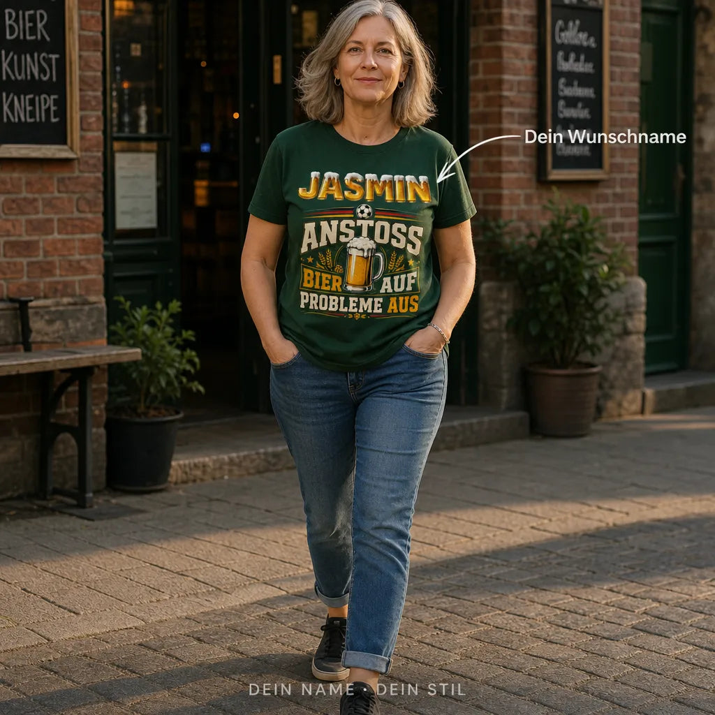Personalisiertes Fußball Bier T-Shirt mit Namen - Kein Stress, nur Spaß