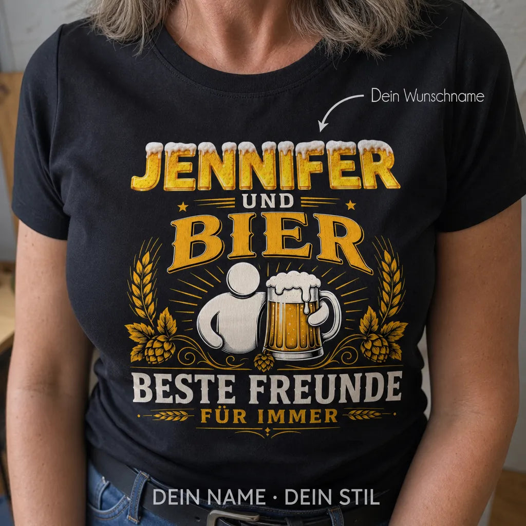 Personalisiertes Bier Freunde T-Shirt mit Namen - Beste Freunde für immer