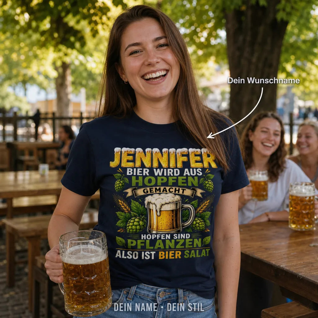 Personalisiertes Bier T-Shirt mit Namen - Hopfen sind Pflanzen, Bier Salat