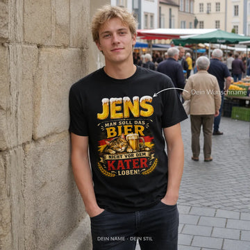 Personalisiertes Bier Katzen T-Shirt mit Namen - Nicht vor dem Kater loben